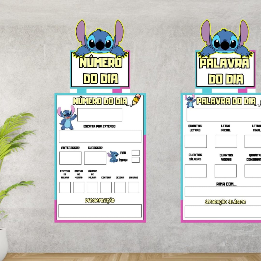 CARTAZ PALAVRA E NÚMERO DO DIA  TEMA: STITCH