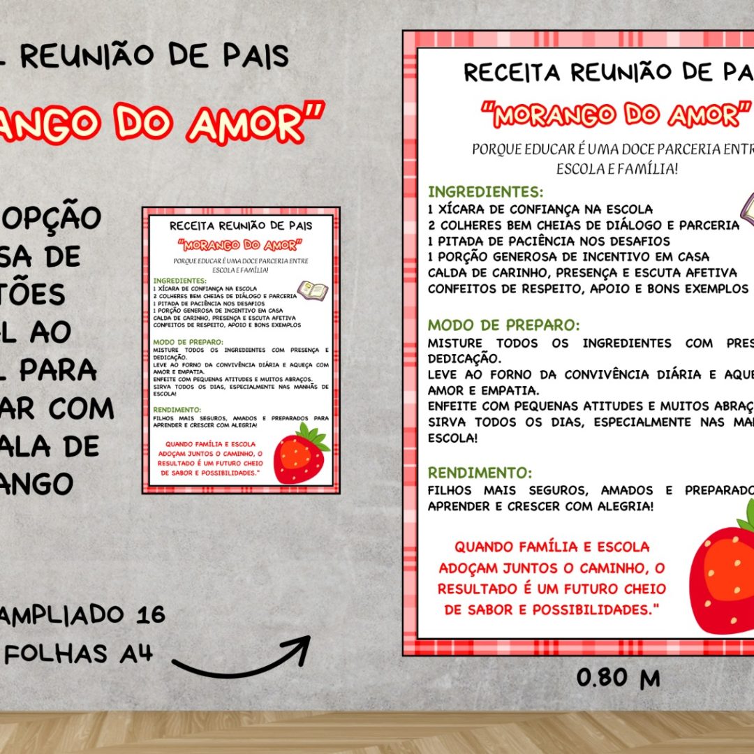 🍓 PAINEL REUNIÃO DE PAIS – MORANGO DO AMOR