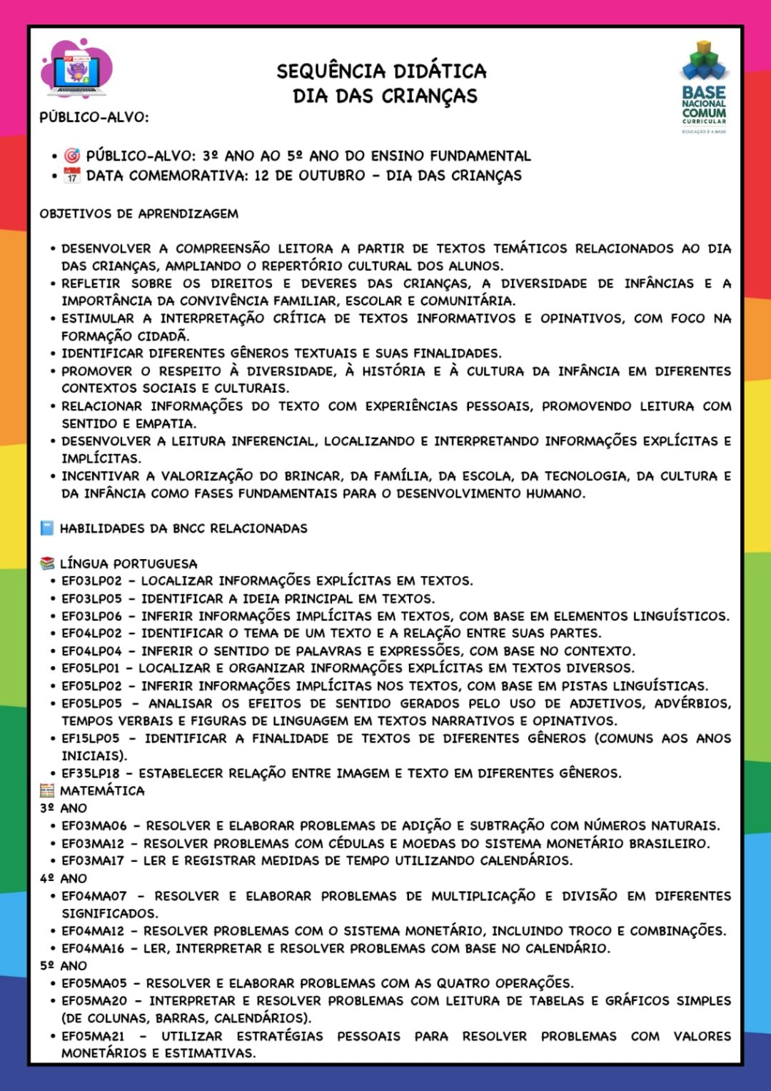 SEQUÊNCIA DIDÁTICA – DIA DAS CRIANÇAS 📚 Turmas do 3º ao 5º ano do Ensino Fundamental - Imagem 3