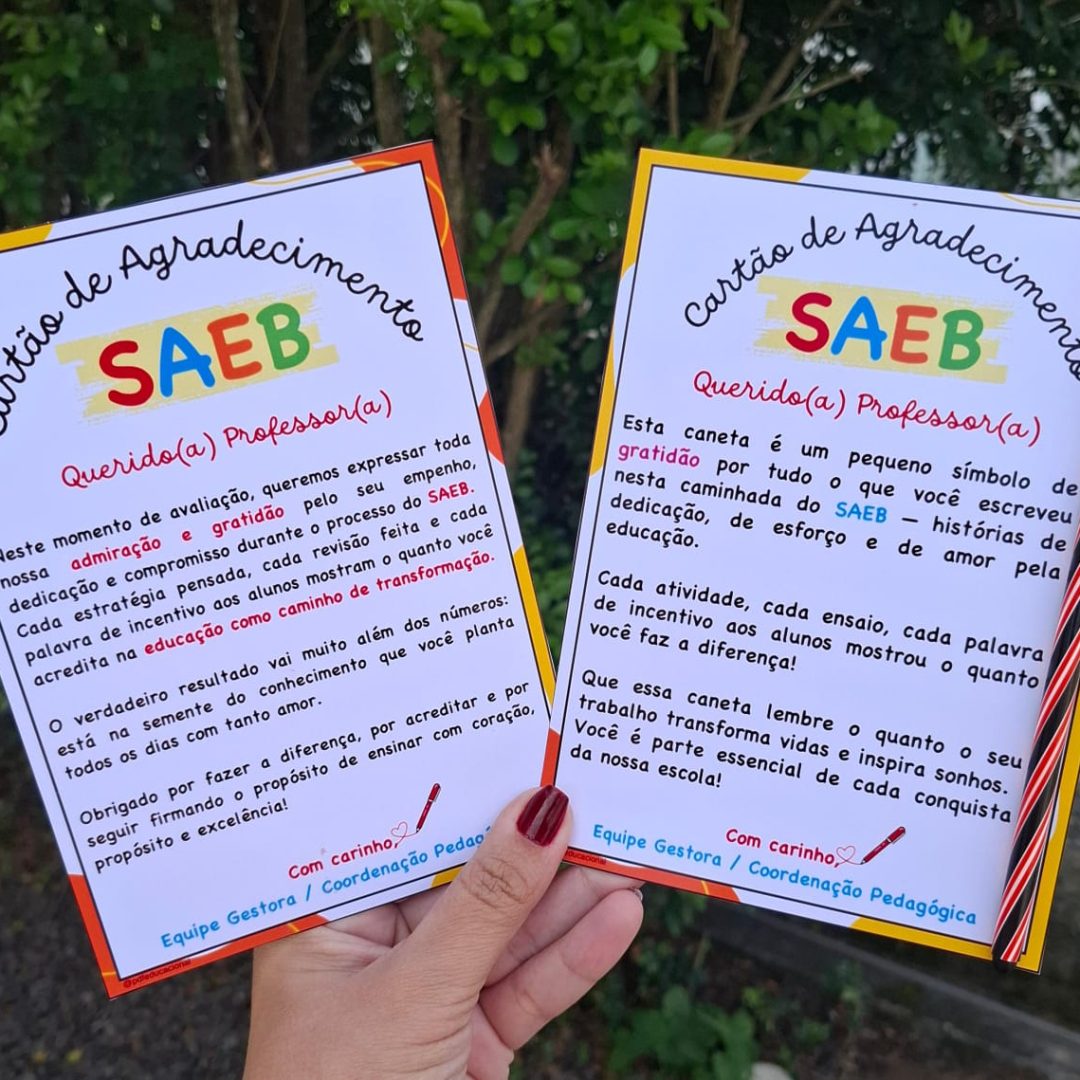 CARTÃO DE AGRADECIMENTO PROFESSORES – SAEB