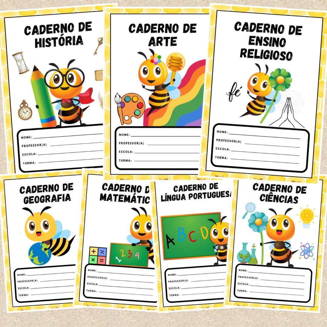📔 CAPAS DE CADERNO COLORIDAS – ABELHINHAS 📔