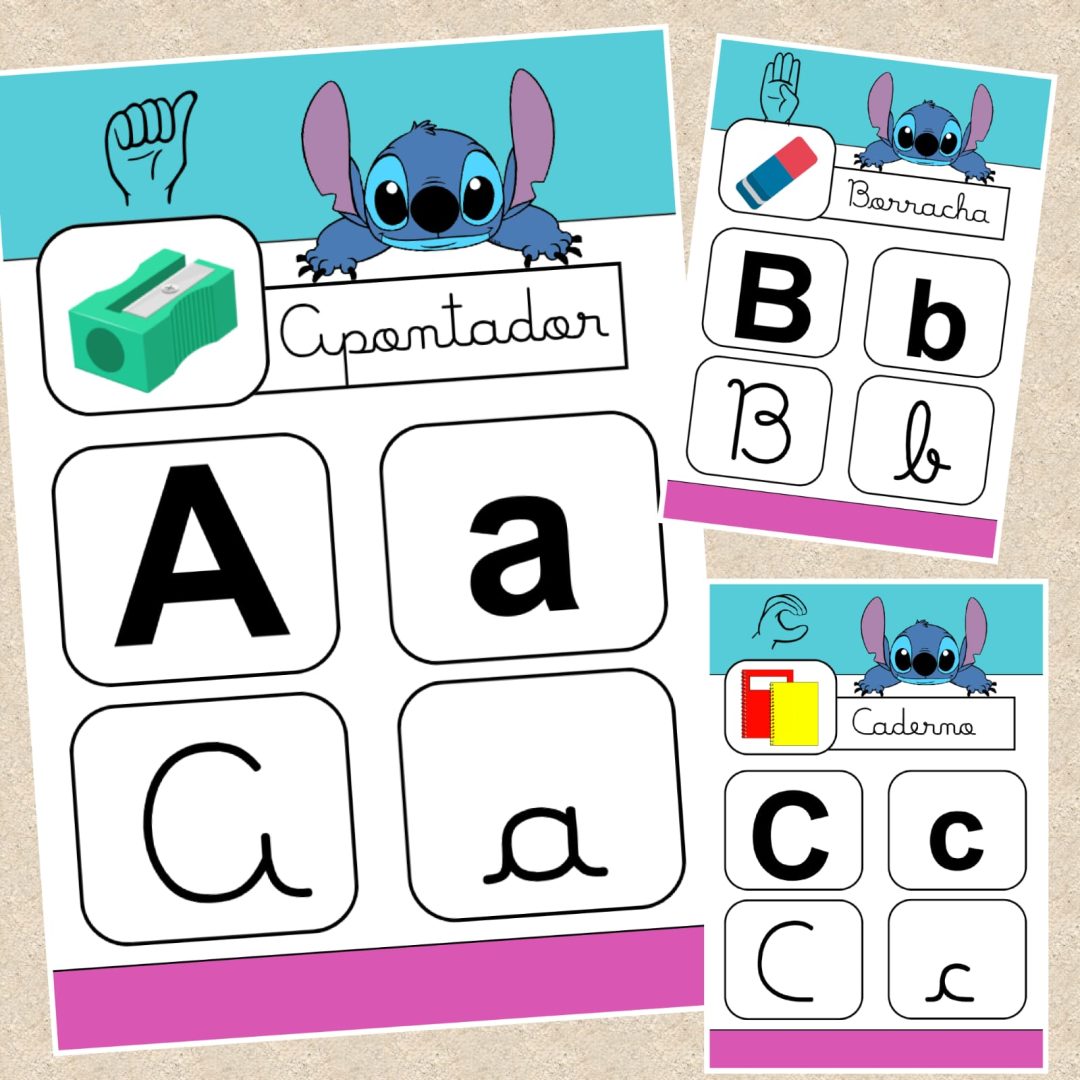 ALFABETO DE PAREDE de A a Z LETRA CURSIVA  👉🏻STITCH