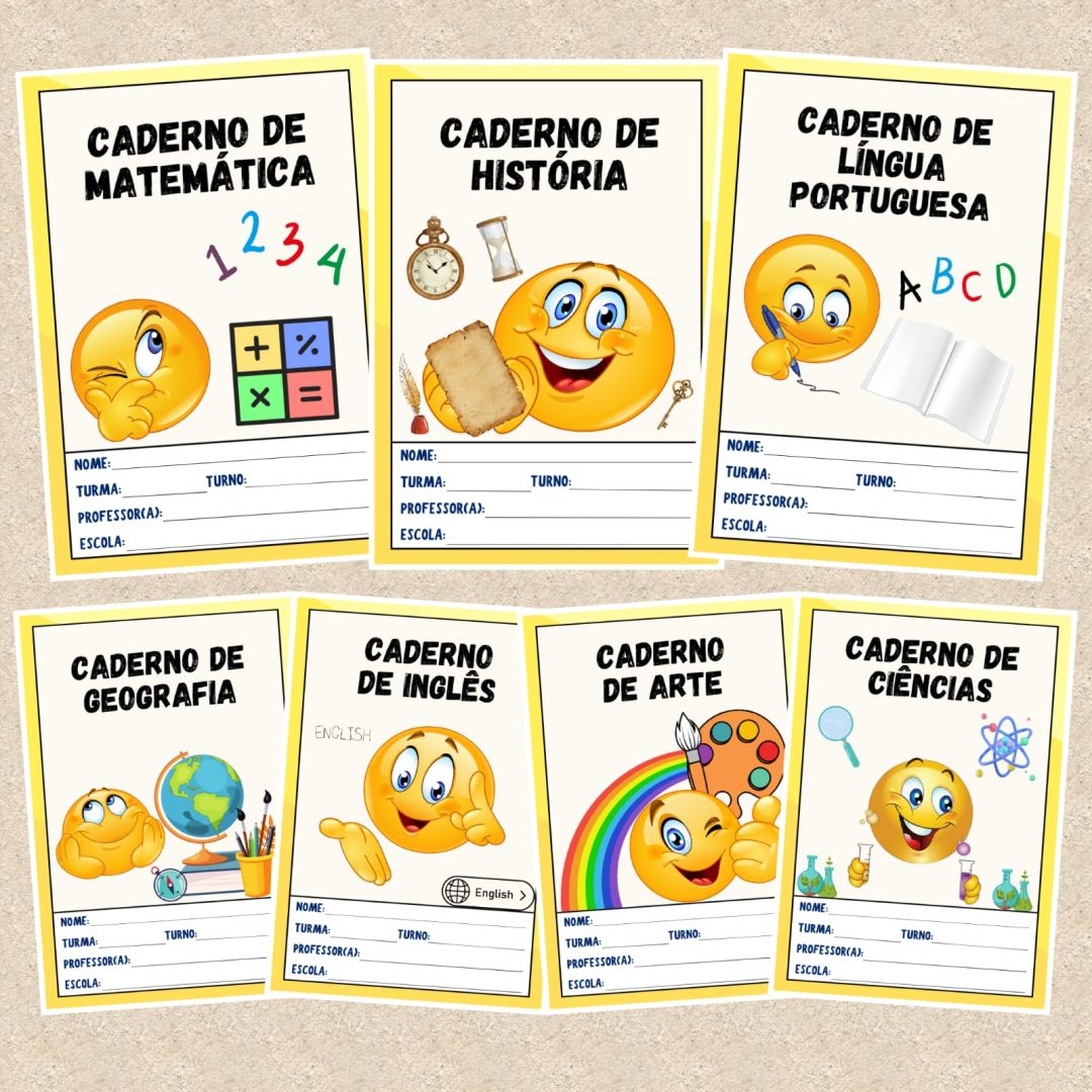 📔 CAPAS DE CADERNO COLORIDAS – #2 EMOJIS📔