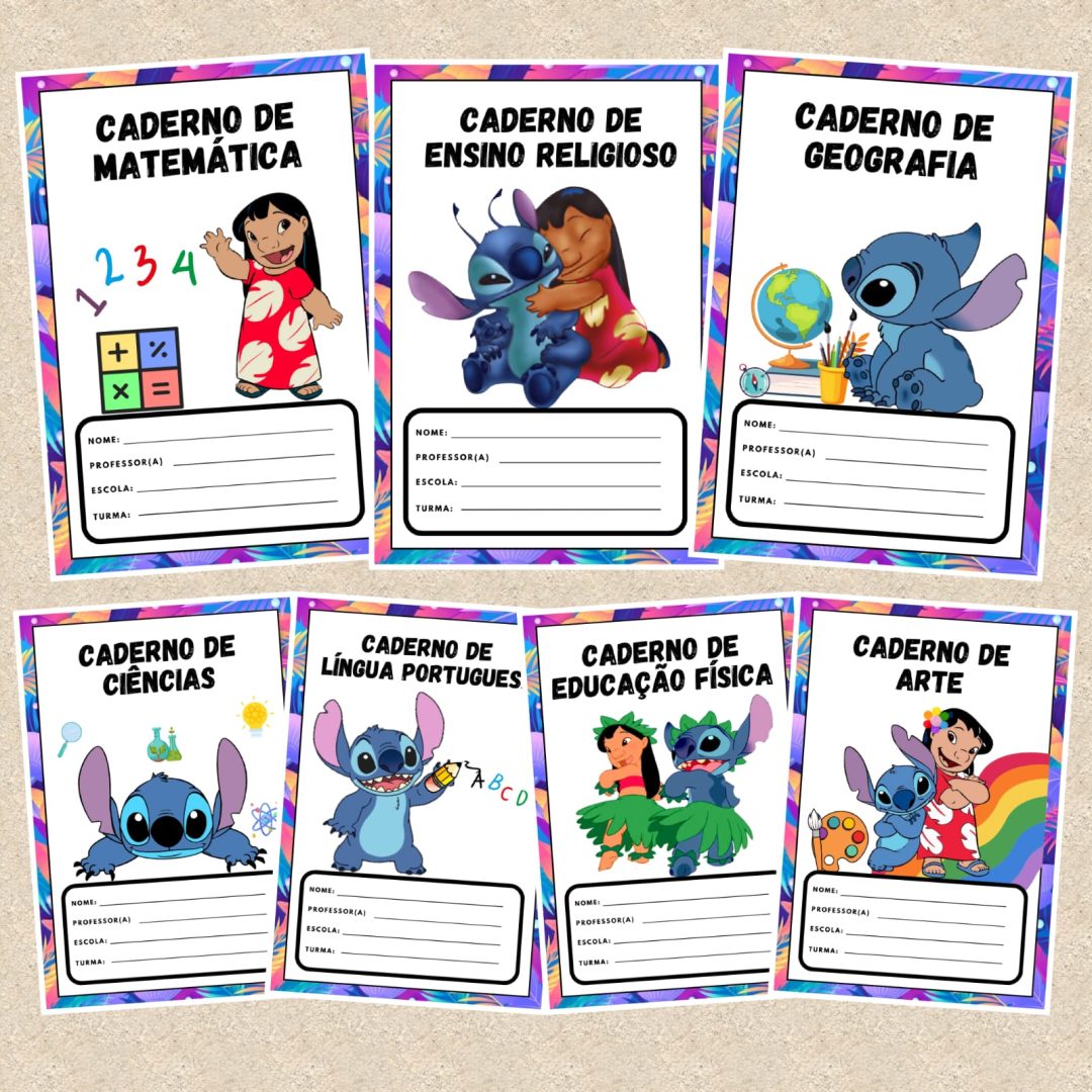 📔 CAPAS DE CADERNO COLORIDAS – LILO e STITCH 📔