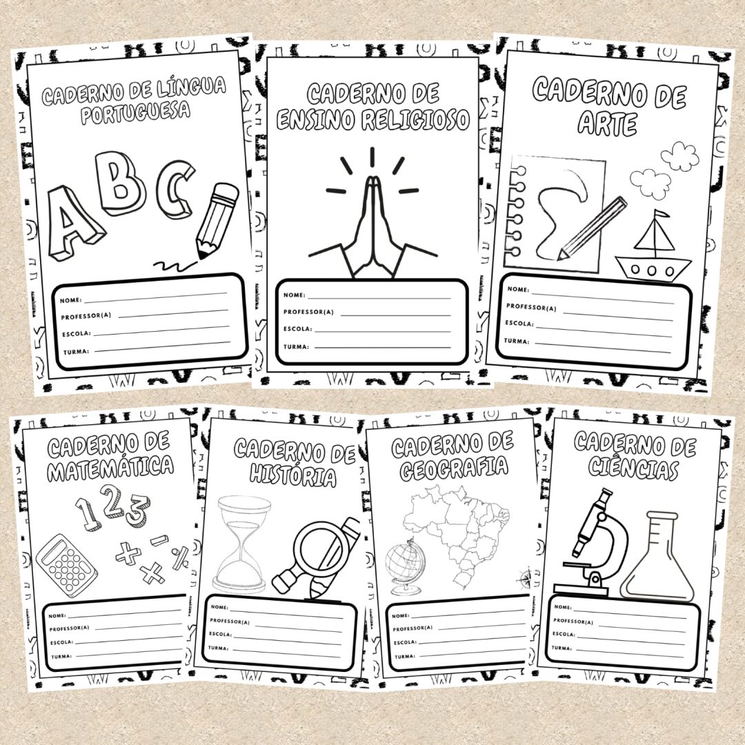 📔 CAPAS DE CADERNO COLORIDAS – PARA COLORIR 📔