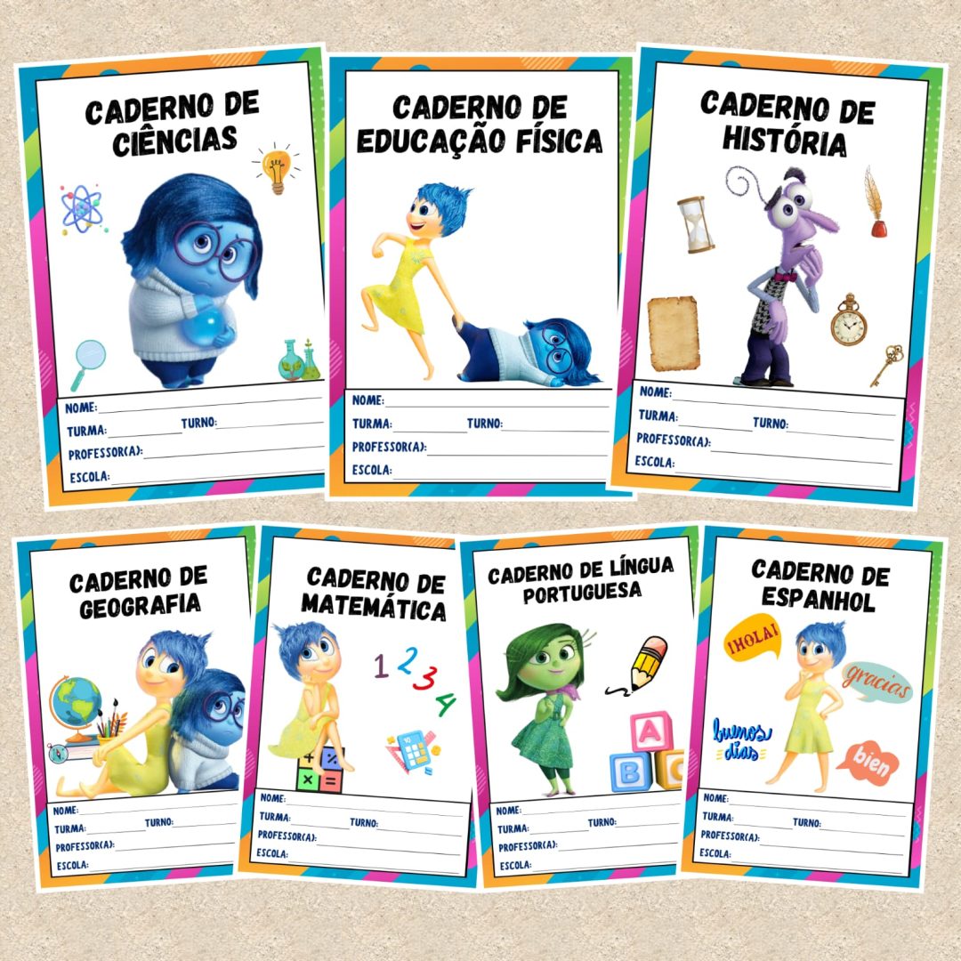 📔 CAPAS DE CADERNO COLORIDAS – DIVERTIDAMENTE 📔