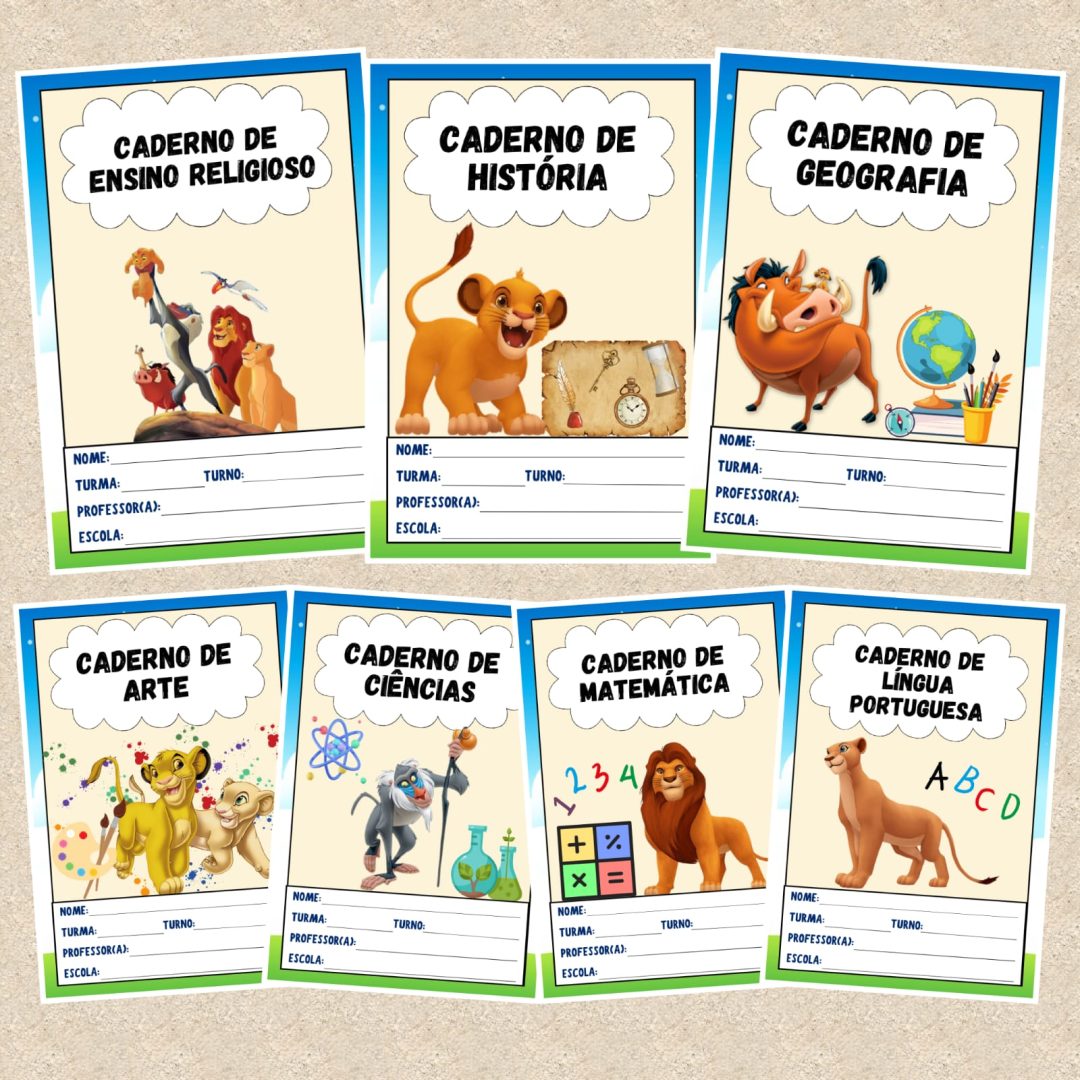 📔 CAPAS DE CADERNO COLORIDAS – REI LEÃO 📔