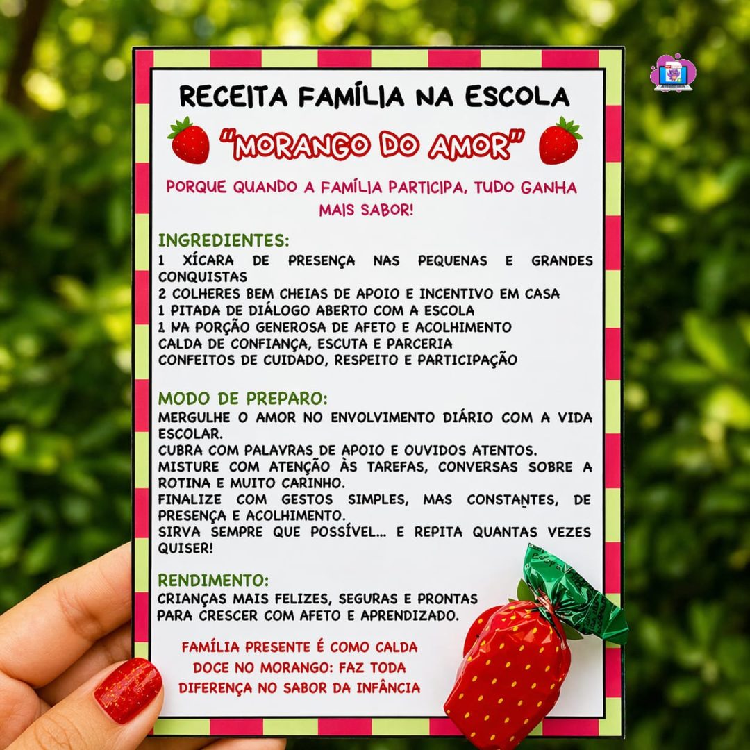 🍓 CARTÃO “FAMÍLIA NA ESCOLA” – MORANGO DO AMOR 🍓