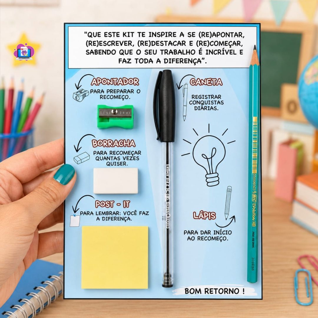✨ CARTÃO KIT VOLTA ÀS AULAS – EQUIPE PEDAGÓGICA 🎒