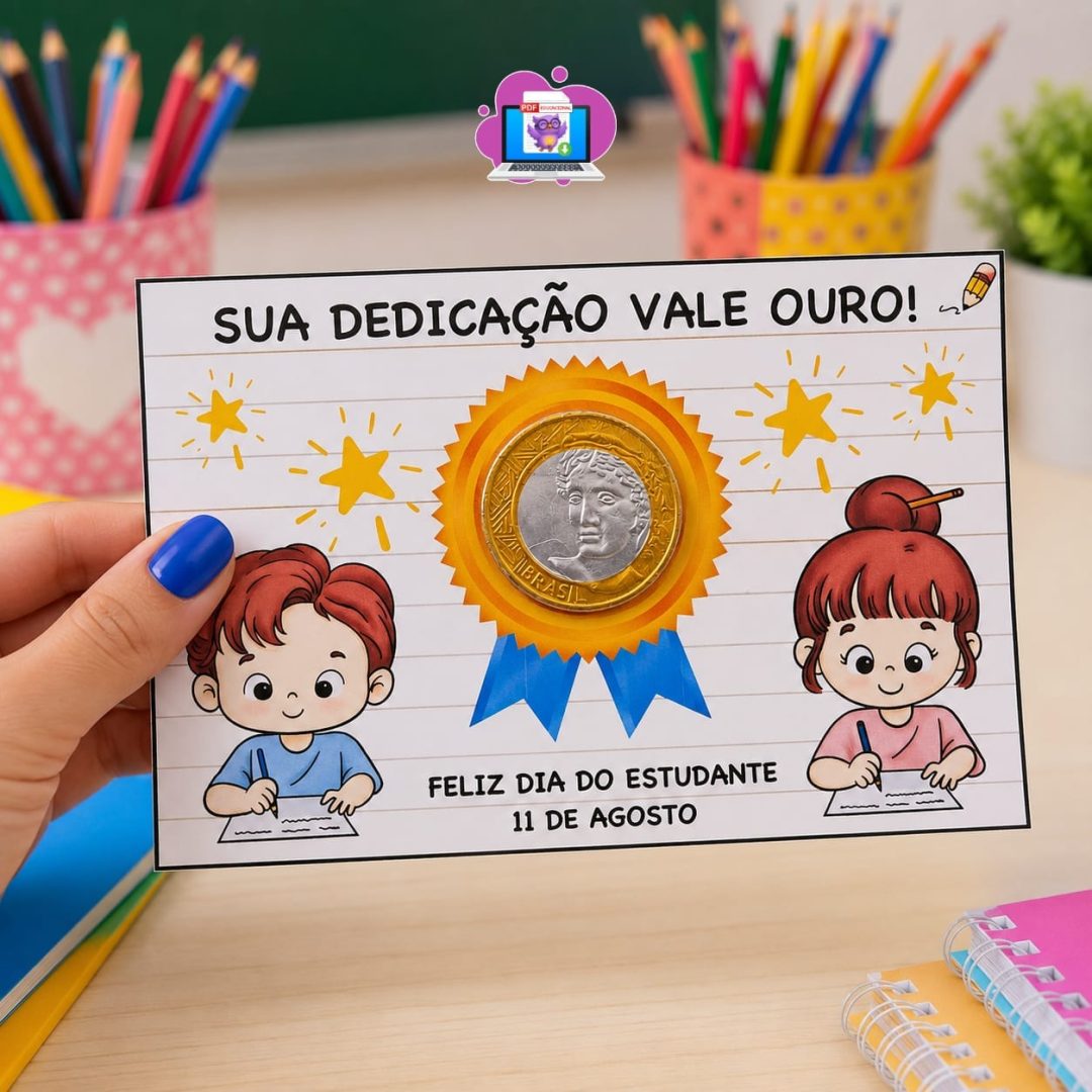 CARTÃO "SUA DEDICAÇÃO VALE OURO!" – DIA DO ESTUDANTE