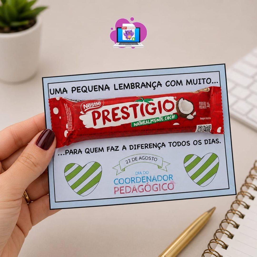 🍫 CARTÃO DIA DO COORDENADOR PEDAGÓGICO – PRESTÍGIO